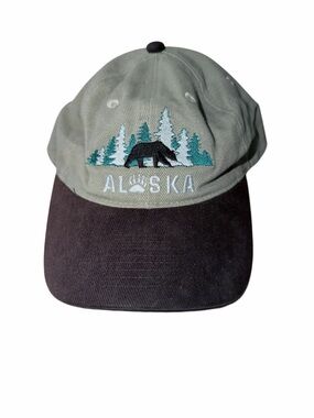 Vintage Alaska Hat Cap Strap Back Suede Brim Embroidered Bear Arctic Circle